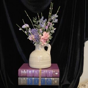Ceramic Vase with Lavender and Pink Flowers